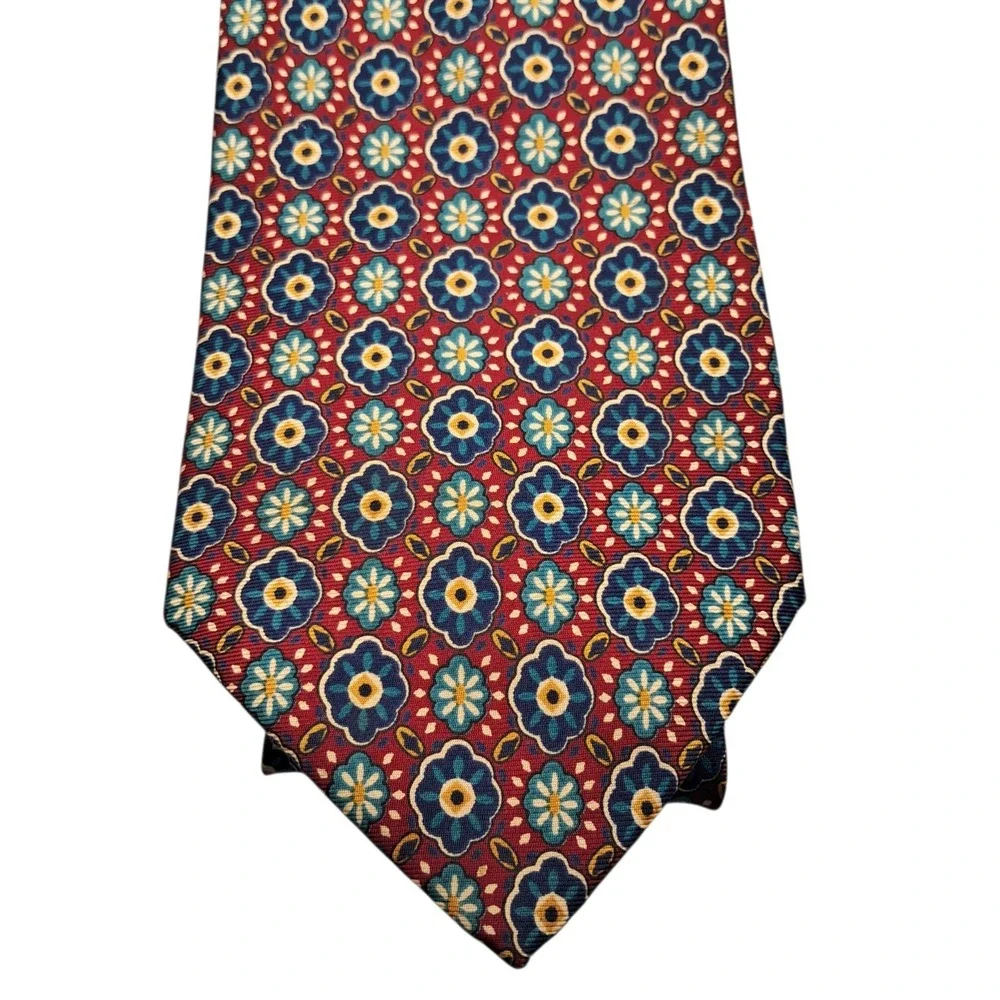 Christain Dior Monsieur Red‎ blue Floral Geometric Necktie Tie 58